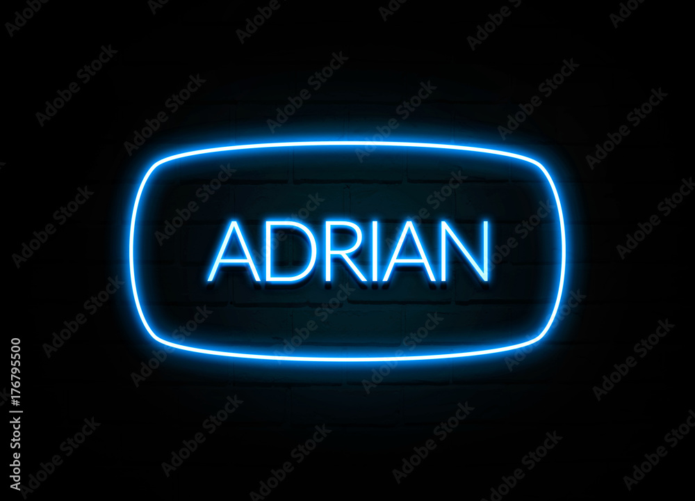 Adrian - colorful Neon Sign on brickwall Adrian - colorful Neon Sign on brickwall