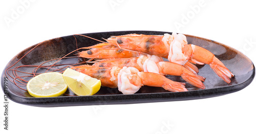 Shrimp in plate on white background
