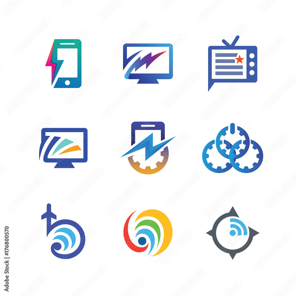 Electronic electric logo set Electronic electric logo set
