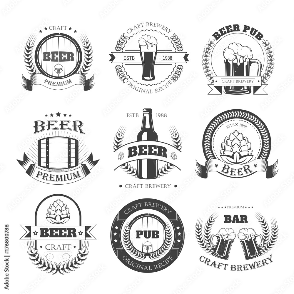 Beer vector icons for brewery bar pub or product labels