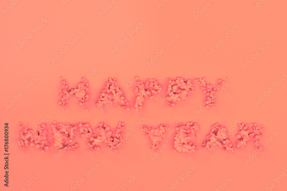 Liquid red Happy New Year words with drops on red background Liquid red Happy New Year words with drops on red background