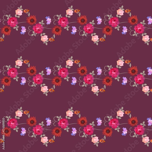 Seamless pattern with zigzag floral garland. Summer vector design.