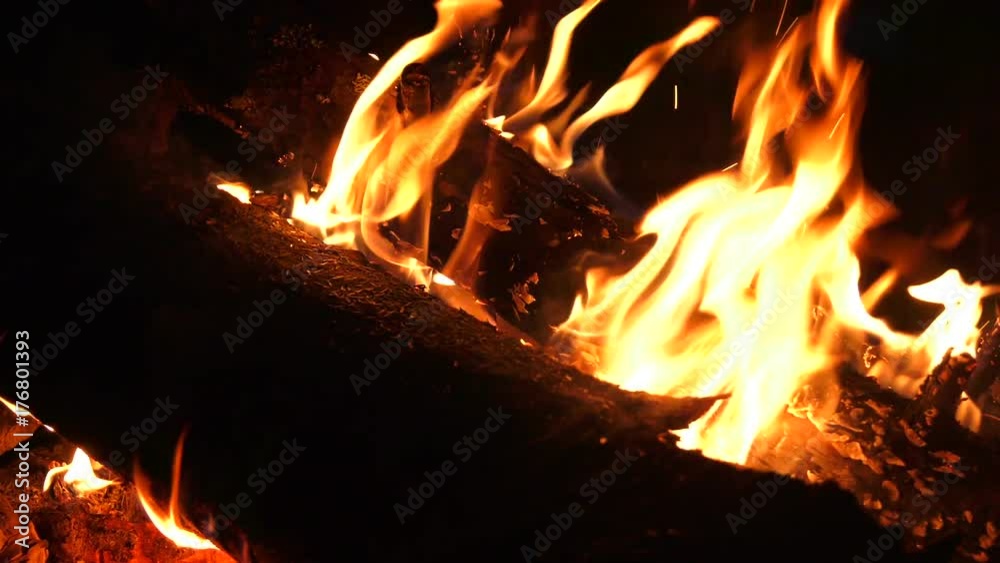 campfire close up log burning night time slow motion campfire close up log burning night time slow motion