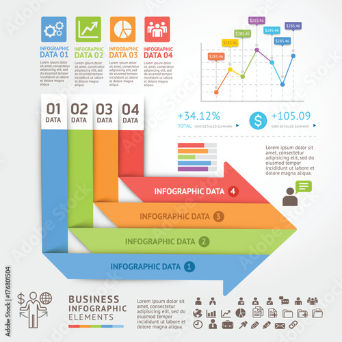 Business infographics design template. Vector illustration. Can be used for workflow layout, diagram, number options, start-up options, web design.