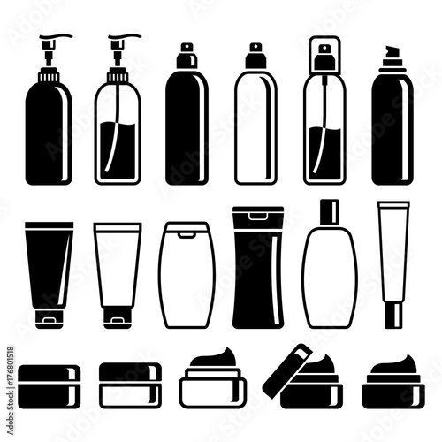 Set of cosmetics bottles. Vector illustrations.