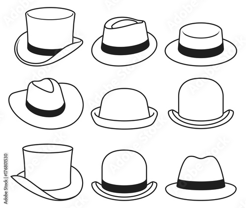 Vintage hats icons. Vector illustration.