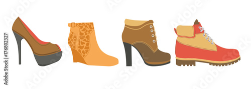 Female shoes on high heel, firm platform and flat sole