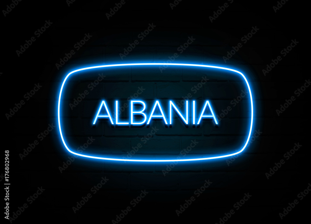Albania - colorful Neon Sign on brickwall Albania - colorful Neon Sign on brickwall