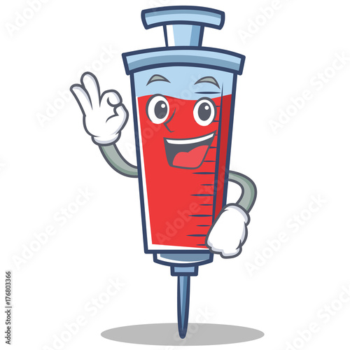 Okay syringe character cartoon style