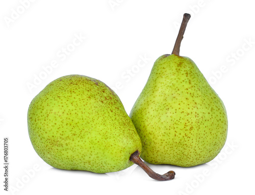 two whole of green packham pear isolated on white background