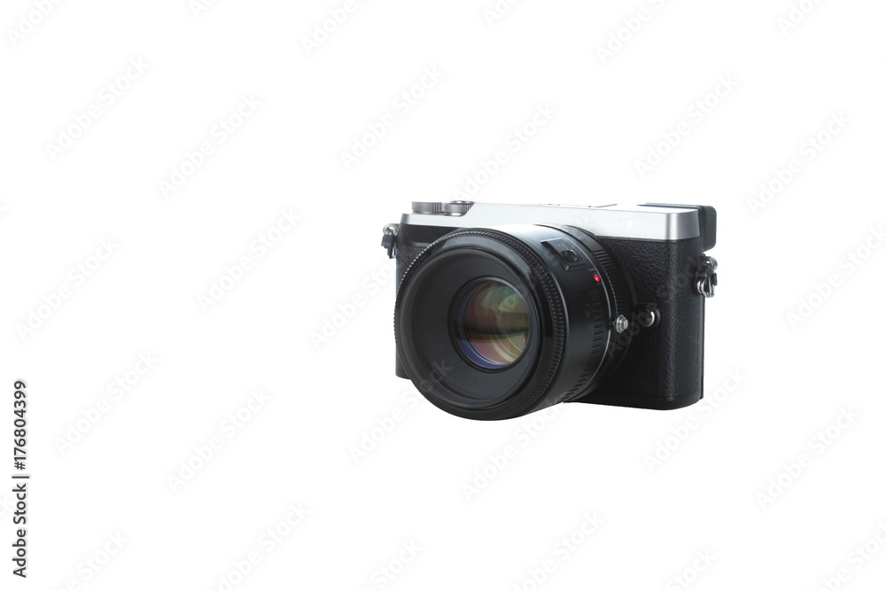 Black compact camera isolated with white background