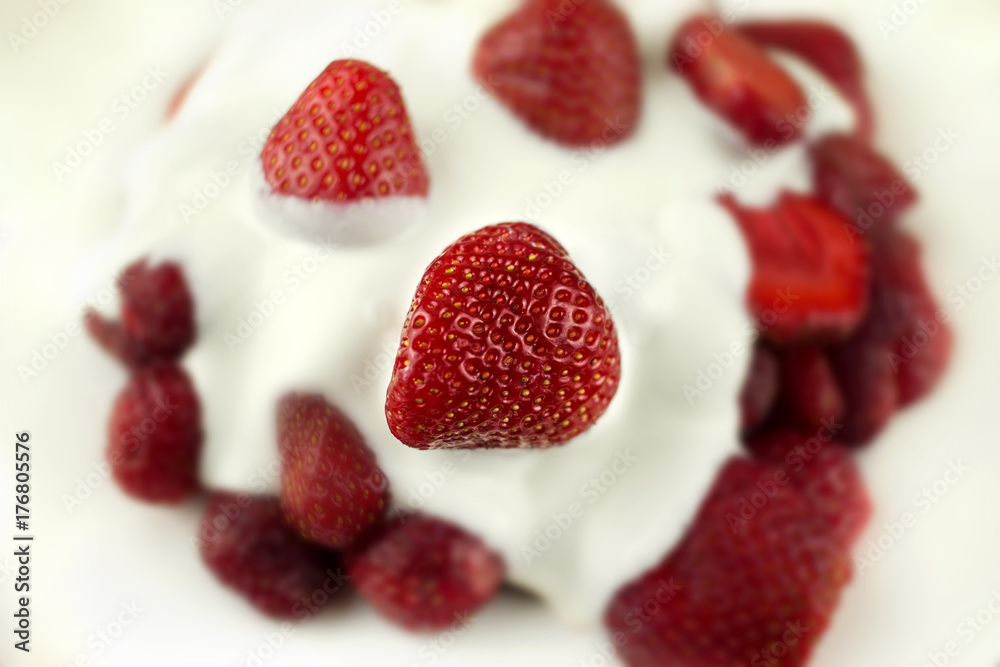 fresh strawberry with cream close-up. fresh strawberry with cream close-up.