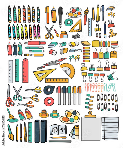 Vector set of stationery doodle style