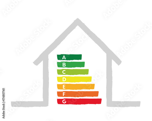 House and energy efficiency rating concept made of paint brush stroke