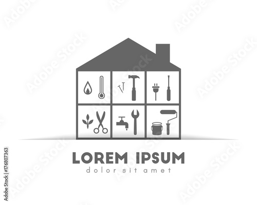 Building with tools inside logo concept