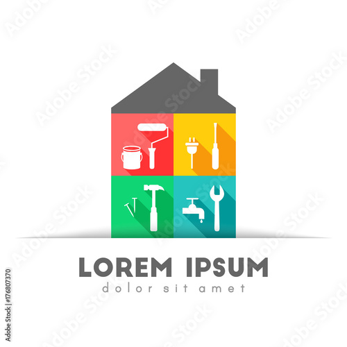 House with tool icons in colorful flat design