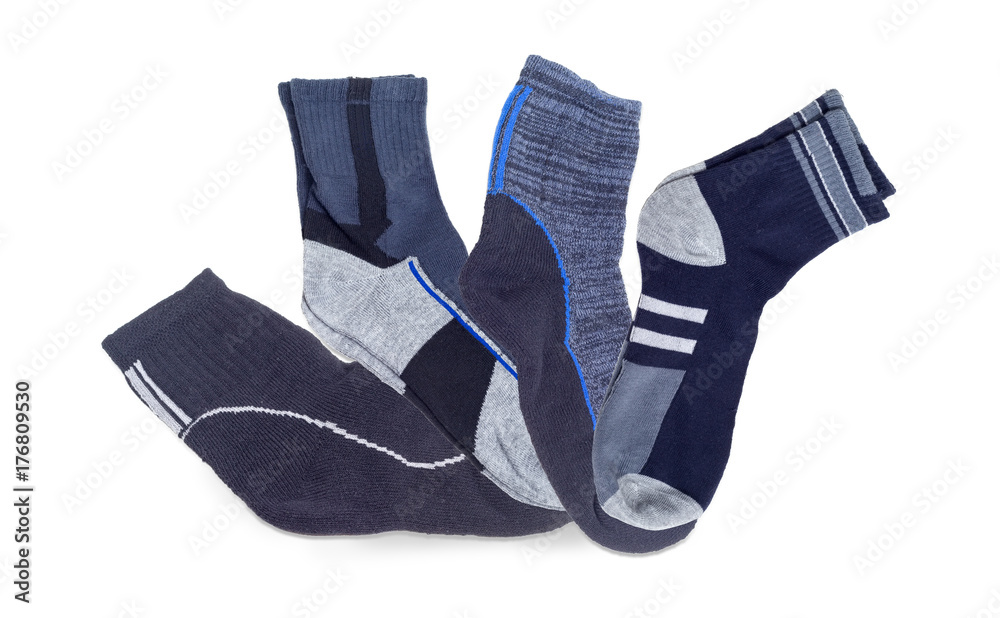 Several different men's thermal socks and crew socks