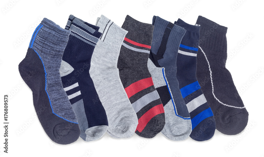 Several different men's socks on a white background Several different men's socks on a white background