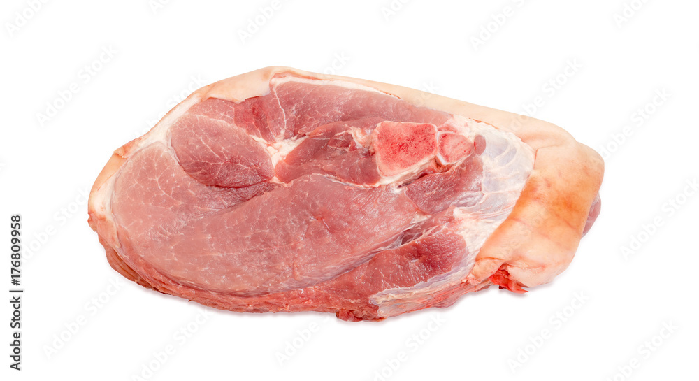 Piece of the uncooked pork from the hind leg Piece of the uncooked pork from the hind leg