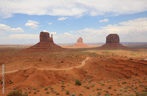 West Mitten Butte, East Mitten Butte and Merrick Butte in Monument Valley. Arizona. USA