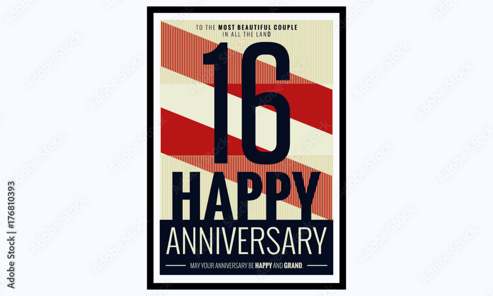 16 Years Happy Anniversary (Vector Illustration Poster Design)