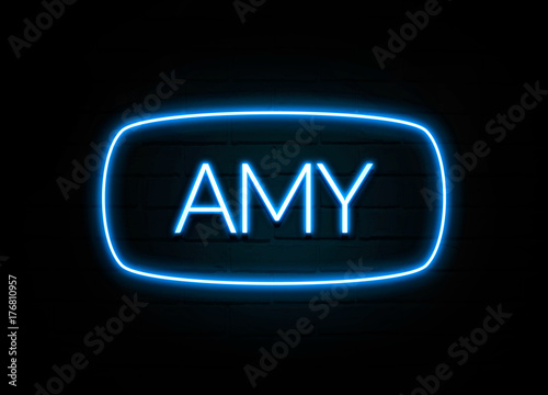 Amy  - colorful Neon Sign on brickwall photo