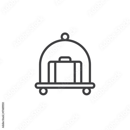 Hotel luggage cart with suitcase line icon, outline vector sign, linear style pictogram isolated on white. Symbol, logo illustration. Editable stroke