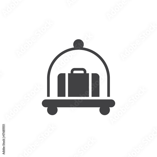 Hotel luggage cart with suitcase icon vector, filled flat sign, solid pictogram isolated on white. Symbol, logo illustration.