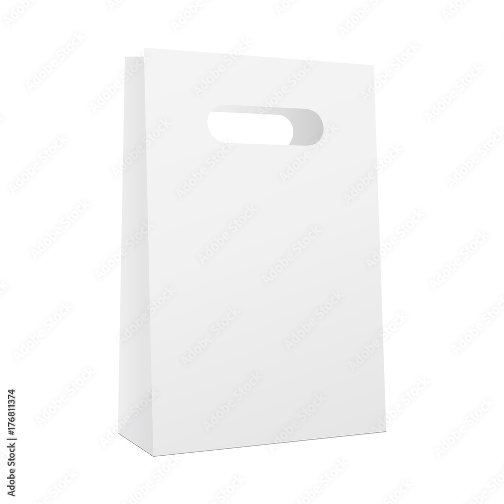 Blank paper shopping bag mockup isolated on white background. Vector illustration Blank paper shopping bag mockup isolated on white background. Vector illustration