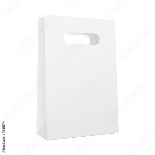 Blank paper shopping bag mockup isolated on white background. Vector illustration