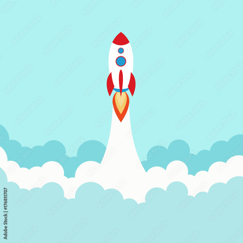 Space rocket launch. Start up concept flat style. Vector illustration.