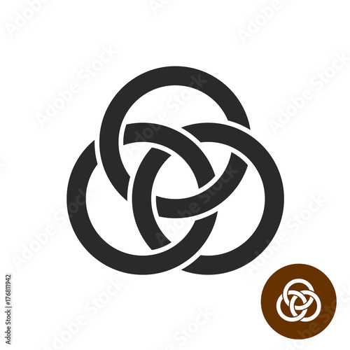 Three interlocking rings simple black silhouette.
