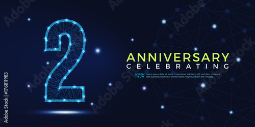 2 years anniversary celebrating numbers vector abstract polygonal silhouette. 2nd anniversary concept illustration consisting of point, mesh and lines