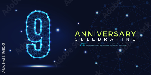 9 years anniversary celebrating numbers vector abstract polygonal silhouette. 9th anniversary concept. vector illustration