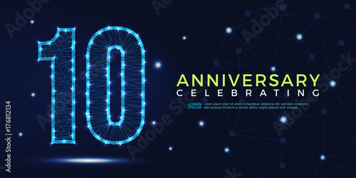 10 years anniversary celebrating numbers vector abstract polygonal silhouette. 10th anniversary concept. technology numbers vector illustration