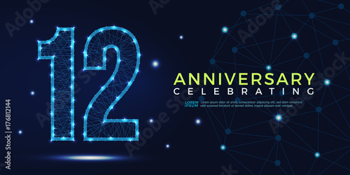 12 years anniversary celebrating numbers vector abstract polygonal silhouette. 12th anniversary concept. vector illustration