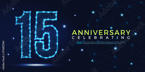 15 years anniversary celebrating numbers vector abstract polygonal silhouette. 15th anniversary concept. vector illustration