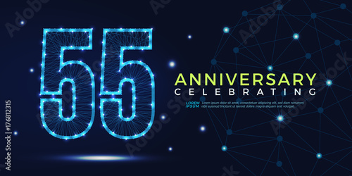 55 years anniversary celebrating numbers vector abstract polygonal silhouette. 55th anniversary concept. vector illustration
