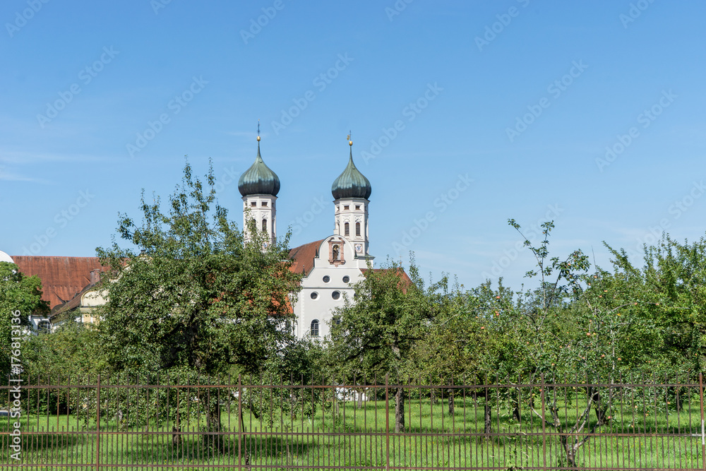 monastery Benedickbeuern / Fruit trees in front of Benedictbeuern monastery in Bavaria, Germany monastery Benedickbeuern / Fruit trees in front of Benedictbeuern monastery in Bavaria, Germany