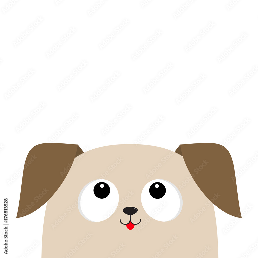 Dog puppy head looking up. Cute cartoon character. Pet baby collection.  Mouth with tongue. Big eyes. Isolated. White background. Flat design. Stock  Vector | Adobe Stock