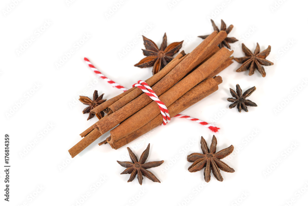 Star anise and cinnamon on white background - isolated Star anise and cinnamon on white background - isolated