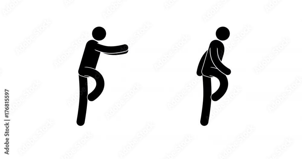 Pictogram man run cycle. Two options - icon people runs as usual and with arms outstretched. Looped 2D animation with alpha mask.