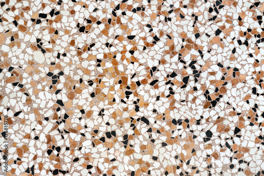 Fototapeta premium Venetian grit marble mosaic and quartz tiles surface for bathroom, floor or kitchen countertop