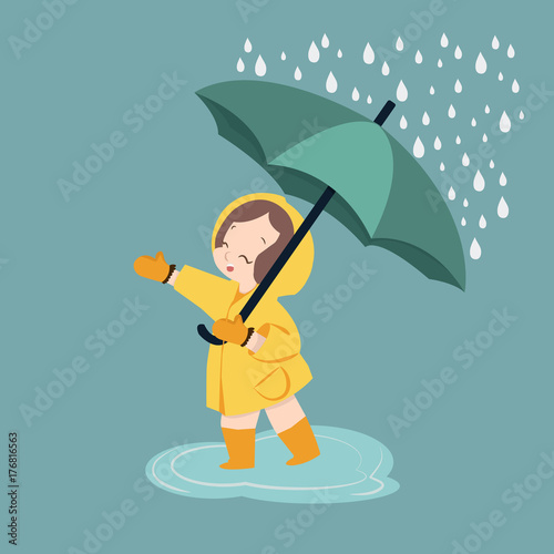 cute girl umbrella in rainy season