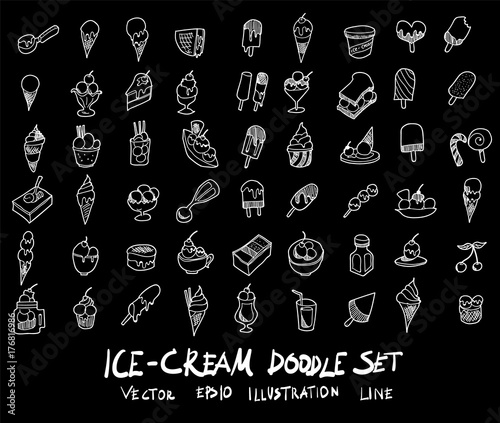 Doodle sketch ice cream icons Illustration vector on black eps10