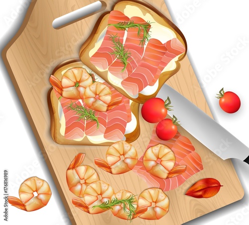 Salmon sandwich realistic Vector. Fresh sandwich detailed illustrations