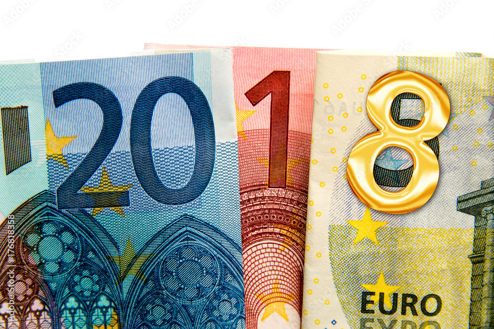 CLose up on 2018 written with euros bank notes StockFoto Adobe Stock