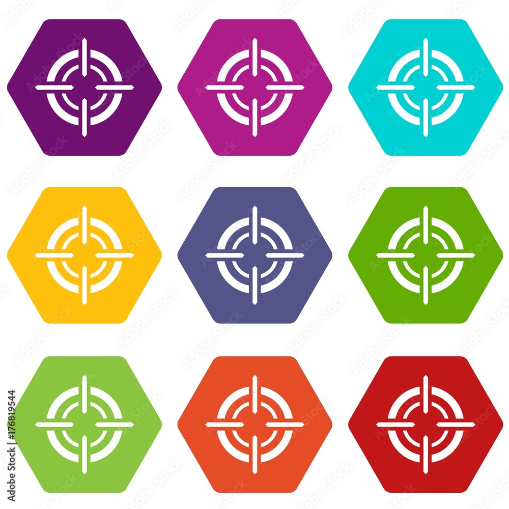 Target icon set color hexahedron Target icon set color hexahedron