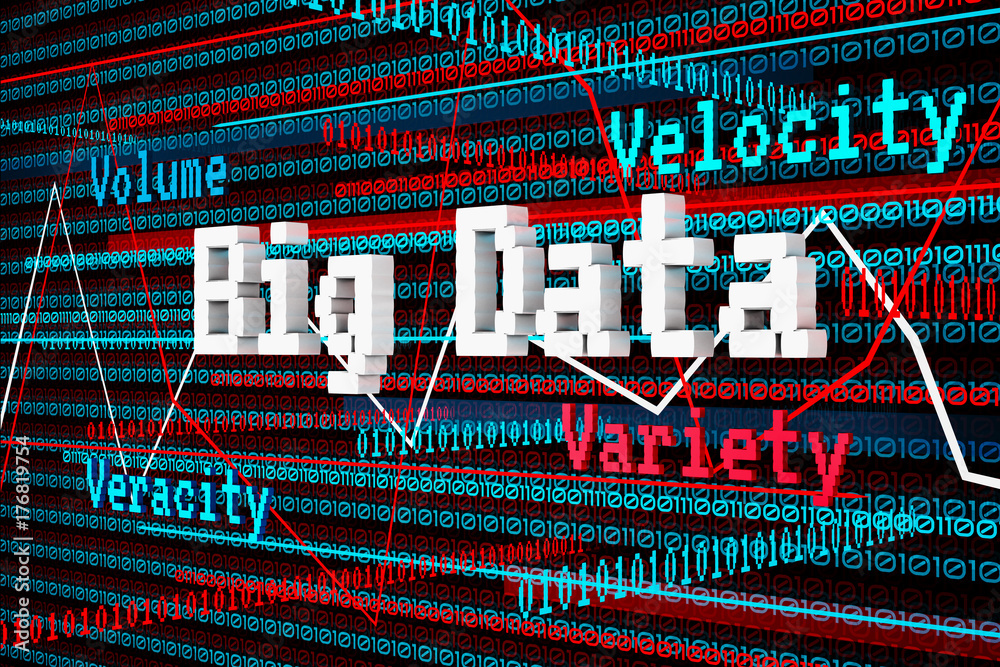 Abstract 3d Render Big Data, Volume, Velocity, Variety, Veracity and