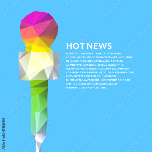 Bright vector poster with the news of a microphone in polygonal style.